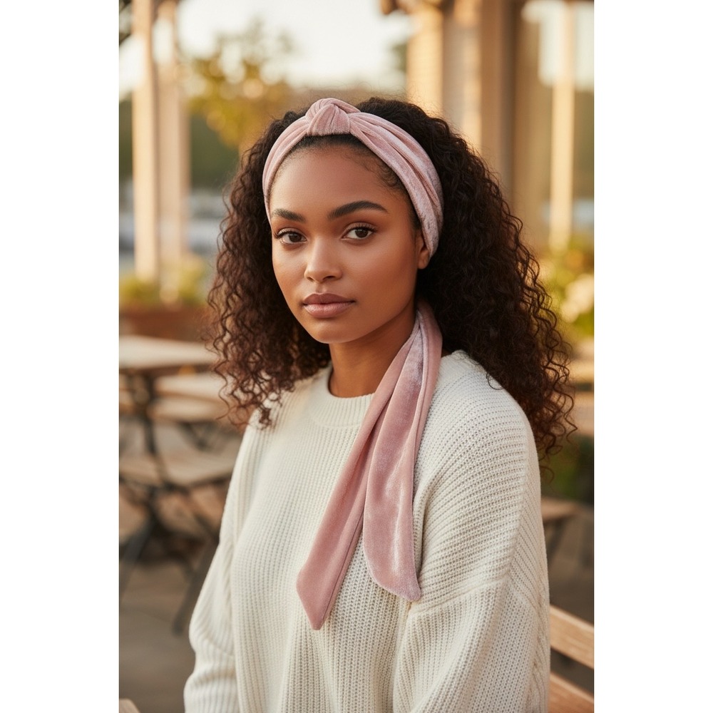 Francescas Dusty Rose Velvet Skinny Scarf Shimmer Multi-Way Headband BOWIE-LL144